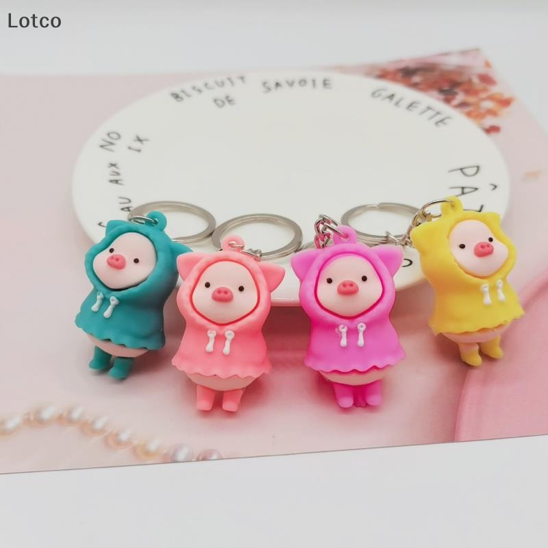 Lotco phim hoạt hình dễ thương Áo Mưa con heo con búp bê Keychain giữ sữa lợn vòng chìa khóa túi Mặt dây chuyền VN