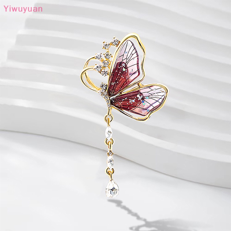 < Yiwuyuan > Trâm Cài Áo Tua Rua Hình Bướm Trong Suốt Đính Đá Nhẹ Nhàng Dễ Phối Đồ