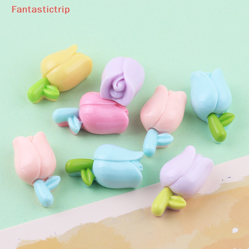 Set 10 Phụ Kiện Kẹp Tóc Hình Hoa Tulip Bằng Nhựa Resin Dễ Thương DIY