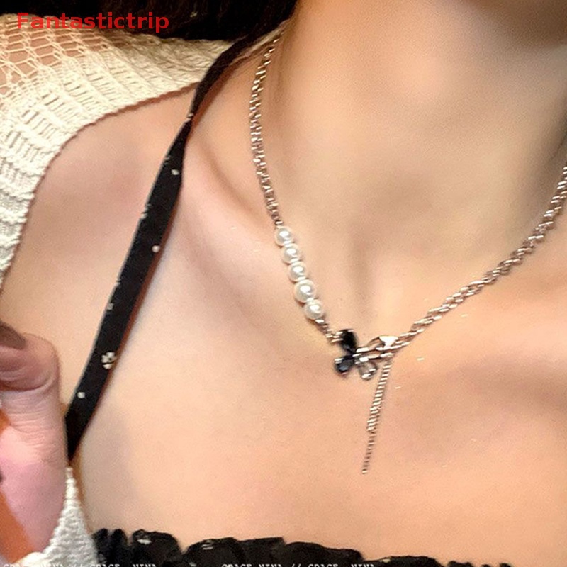 Vòng cổ Mặt Hình Bướm Đính Ngọc Trai Phong Cách Vintage Cho Nữ Mới