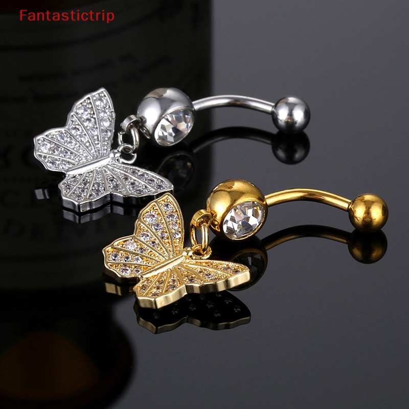 Khuyên Rốn Bằng Thép Không Gỉ Đính Đá Zircon Hình Bướm Thời Trang