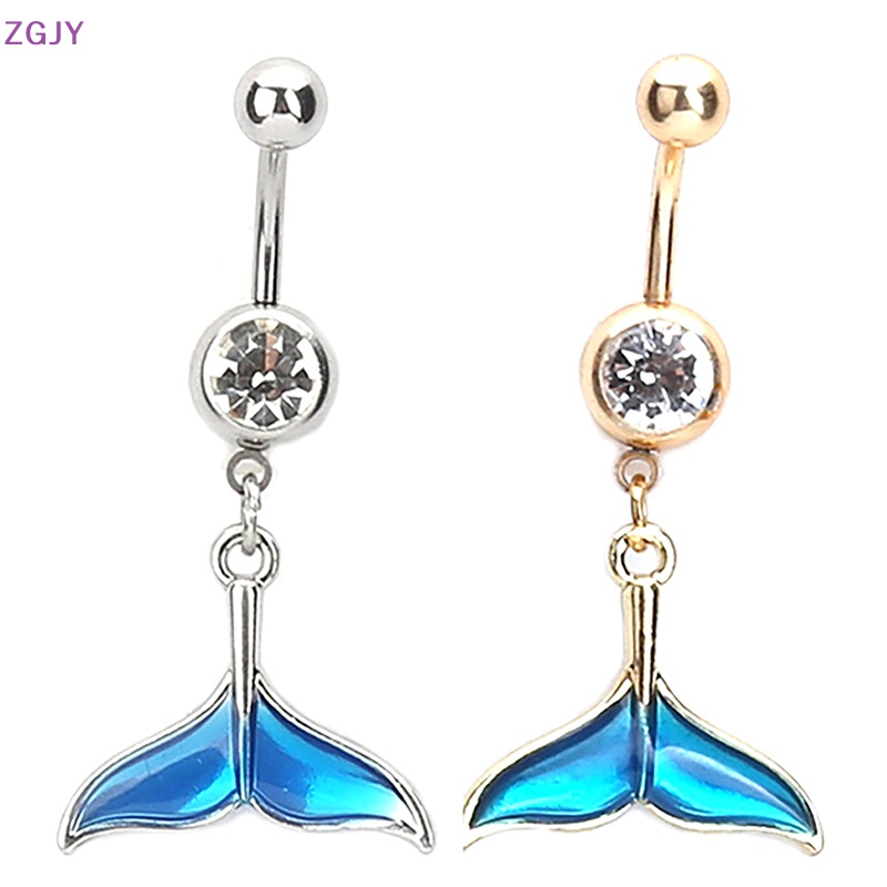 Khuyên Rốn Bằng Thép Không Gỉ Không Gây Dị Ứng Hình Đuôi Cá Màu Vàng / Bạc Thời Trang Cho Nữ Mới