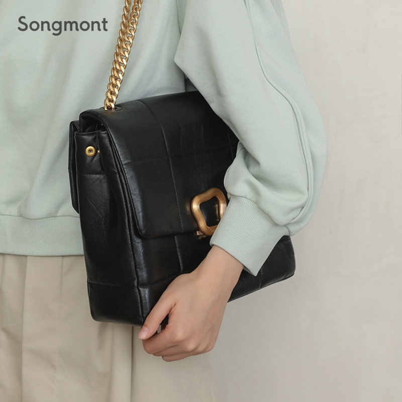 Songmont Túi Xách Da Bò Dáng Vuông Cỡ Vừa Phối Dây Xích Và Khóa Thiết Kế Phong Cách Mới777777-0524