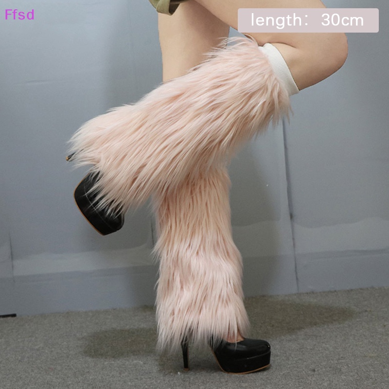 {Ffsd} Vớ Legging Dài Phối Lông Giả Màu Trơn Giữ Ấm Chân Mùa Đông Phong Cách Harajuku Gothic Cho Nữ * Hàng Bán Chạy *