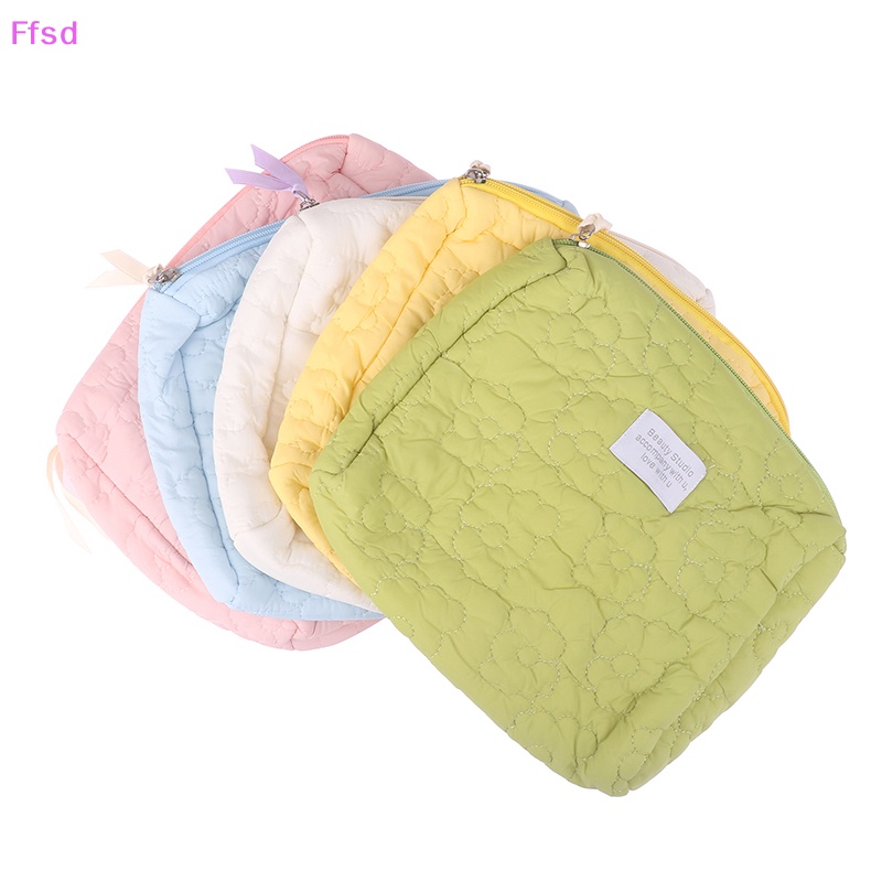 {Ffsd} Túi Đựng Mỹ Phẩm Chần Bông Màu Trơn Họa Tiết Hoa Dễ Thương * Bán Chạy