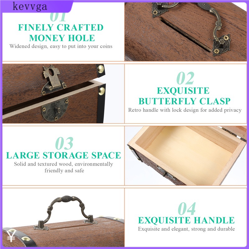 Box Treasure Wooden Chest Storage Bank Piggywood Decorativemoney Lock Vintage Boxes Trunk Kids Keepsake Pirate Coin Jewelry Lids