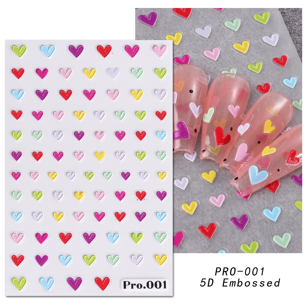Miếng Dán Trang Trí Móng Tay Bằng Acrylic Dập Nổi Họa Tiết Trái Tim Ba Chiều