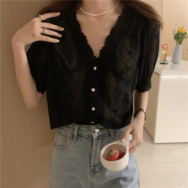 Áo sơ mi SUXI tay ngắn cổ chữ V dáng rộng đơn giản thời trang mùa hè cho nữ