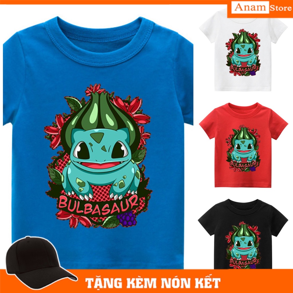 Áo thun trẻ em POKEMON ẾCH, 4 màu, có size người lớn, ĐƠN 60K TẶNG NÓN