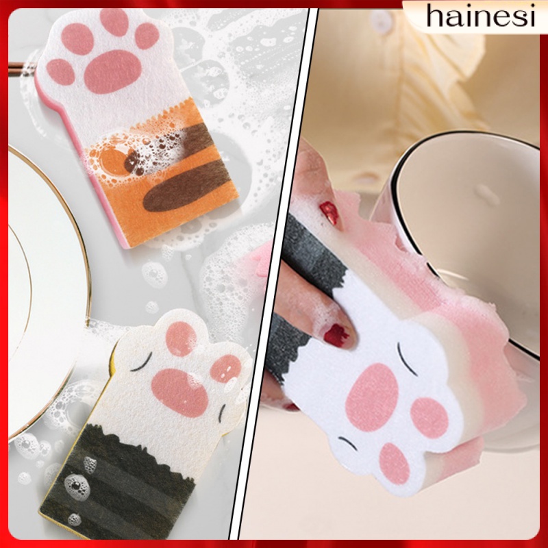 Set 3 Miếng Bọt Biển Hình Dấu Chân Mèo Dùng Để Lau Chùi Vỉ Nướng