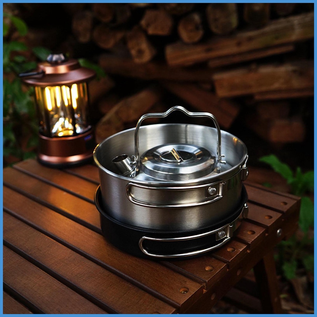 Bộ 4 Dụng Cụ Nấu Ăn Không Dính Bằng Thép Không Gỉ Tiện Dụng Mang Theo Du Lịch Cắm Trại