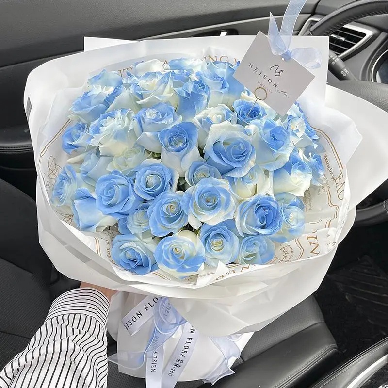 Hoa Hồng Nhân Tạo Dáng Dài Màu Xanh Dương Dùng Trang Trí Tiệc Cưới