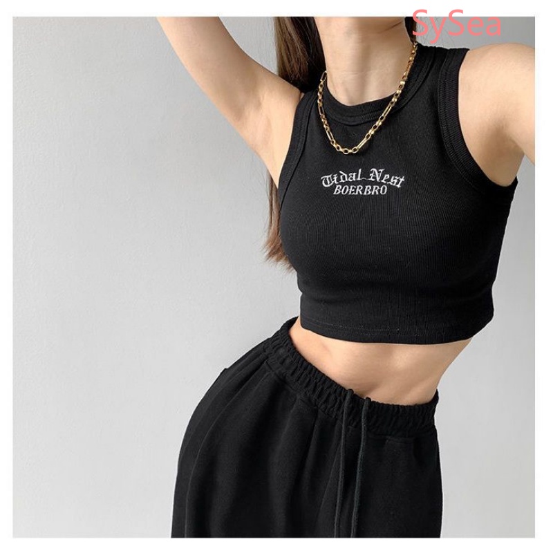 Áo Croptop Sát Nách Form Ôm Thêu Chữ Thời Trang Mùa Hè Cho Nữ