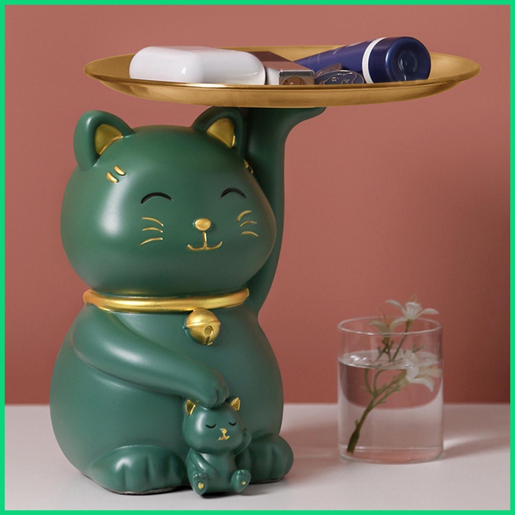 Khay Đựng Tượng Mèo May Mắn Bằng Nhựa Resin Đa Năng Cho jiwvn