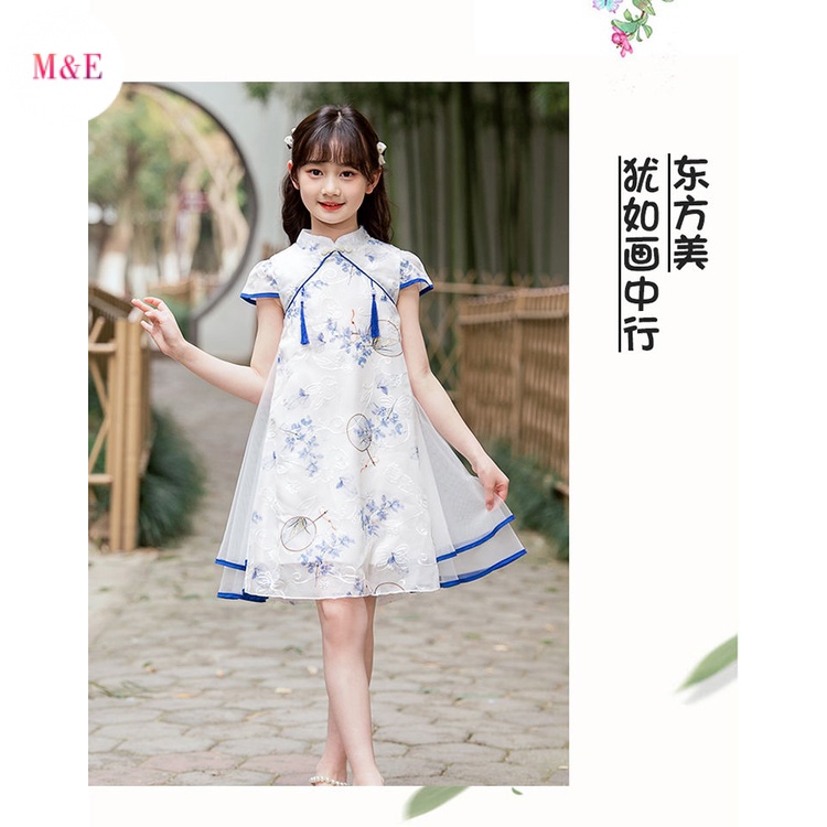 Sườn Xám Trung Hoa Mùa Hè 2023 Phong Cách Dân Tộc Tay Cộc Cá Tính Cho Bé Gái