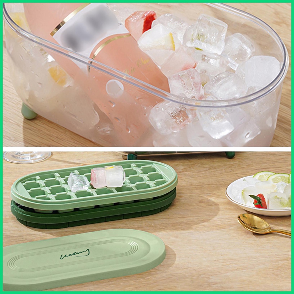 Khay Làm Đá 32 Ô Có Nắp Và Hộp Đựng