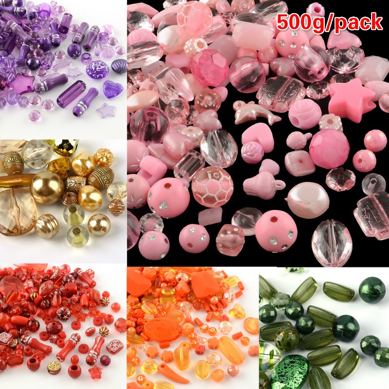 Túi 500g Hạt Nhựa Acrylic Hình Ngôi Sao / Trái Tim Nhiều Màu Sắc Dùng Làm Trang Sức Thủ Công