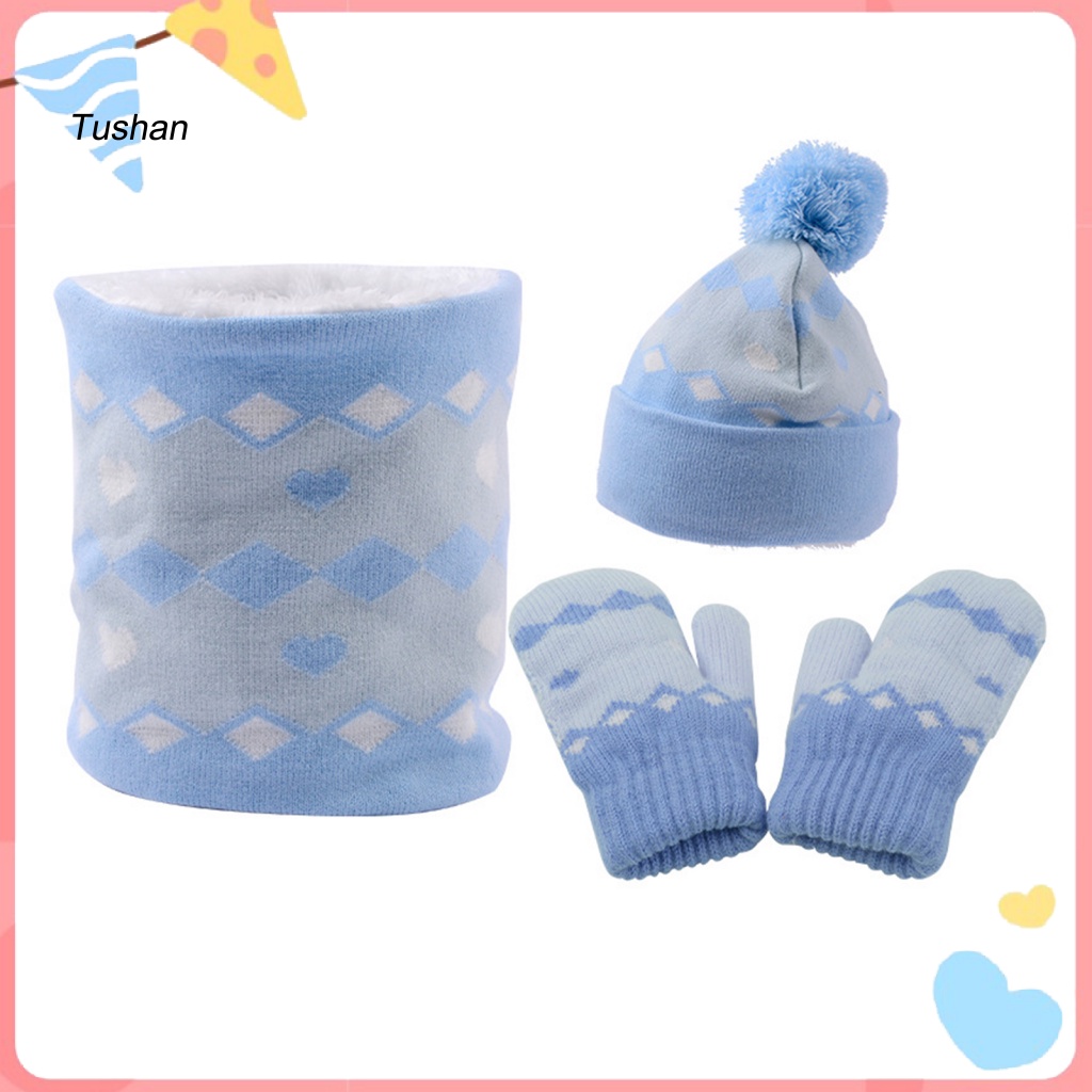 1 Bộ Mũ Len Và Găng Tay Họa Tiết Hình Học Đính Bóng Lông Thời Trang Thu Đông Cho Bé 2-6 Tuổi