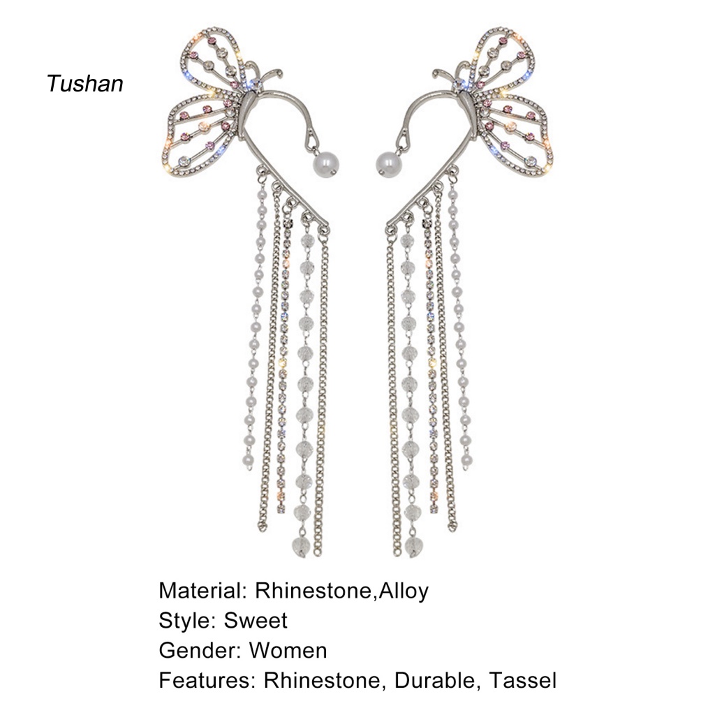 1 Đôi Bông Tai Kẹp Hình Bướm Có Đính Đá Lấp Lánh Dành Cho Nữ