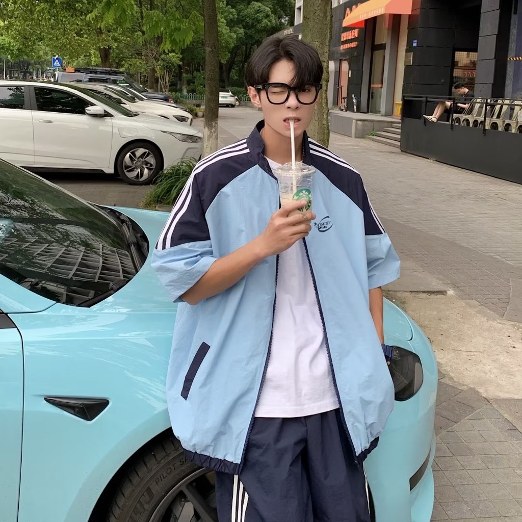 Bộ Đồ Thể Thao Tay Lửng oversize Phong Cách Retro Đường Phố Mỹ