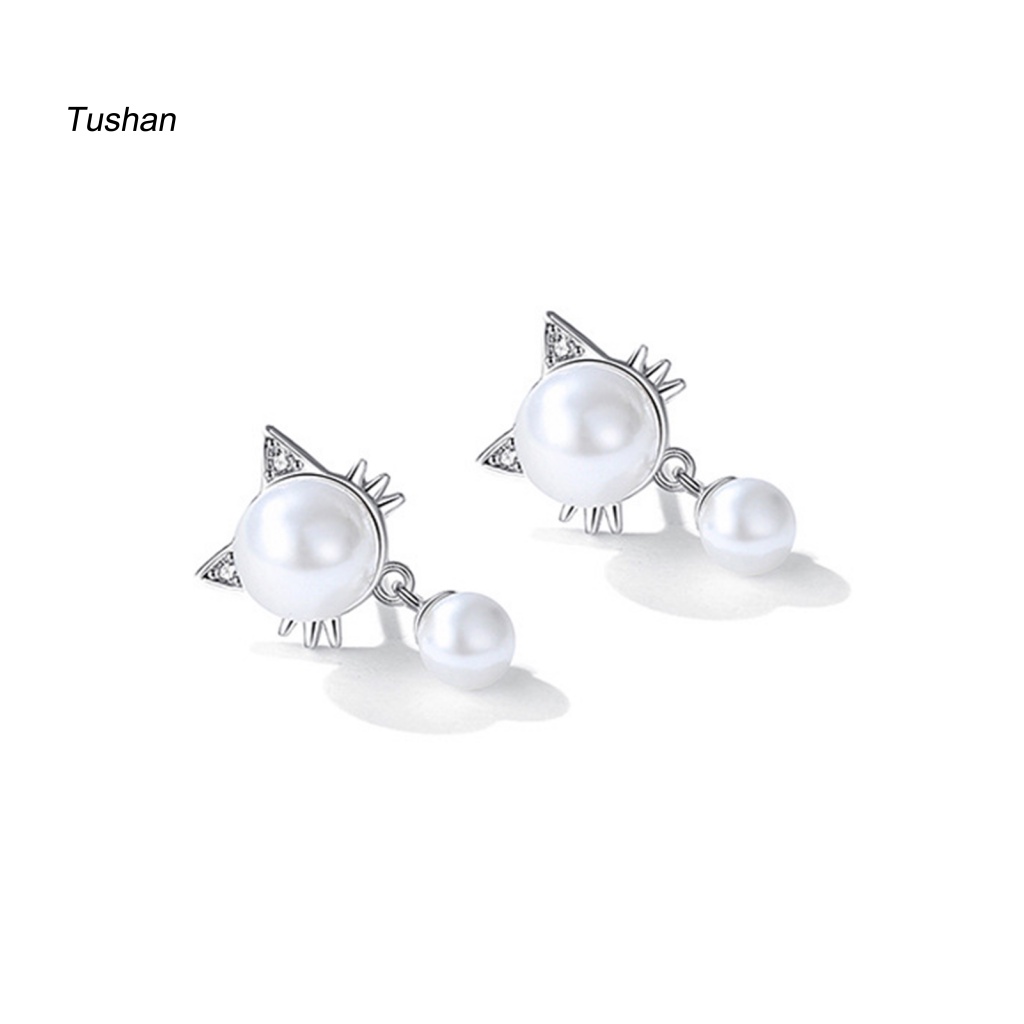 [Ts] 1 Cặp Bông Tai Dạng Treo Hình Mèo Trắng Chống Mài Mòn Trang Trí Mắt Làm Việc Mịn Màng