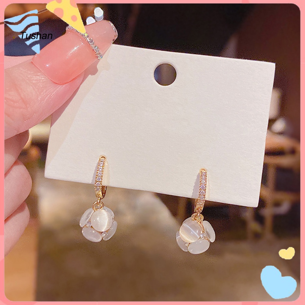 1 Đôi Bông Tai Tròn Đính Đá Opal Lấp Lánh Thời Trang Dành Cho Nữ