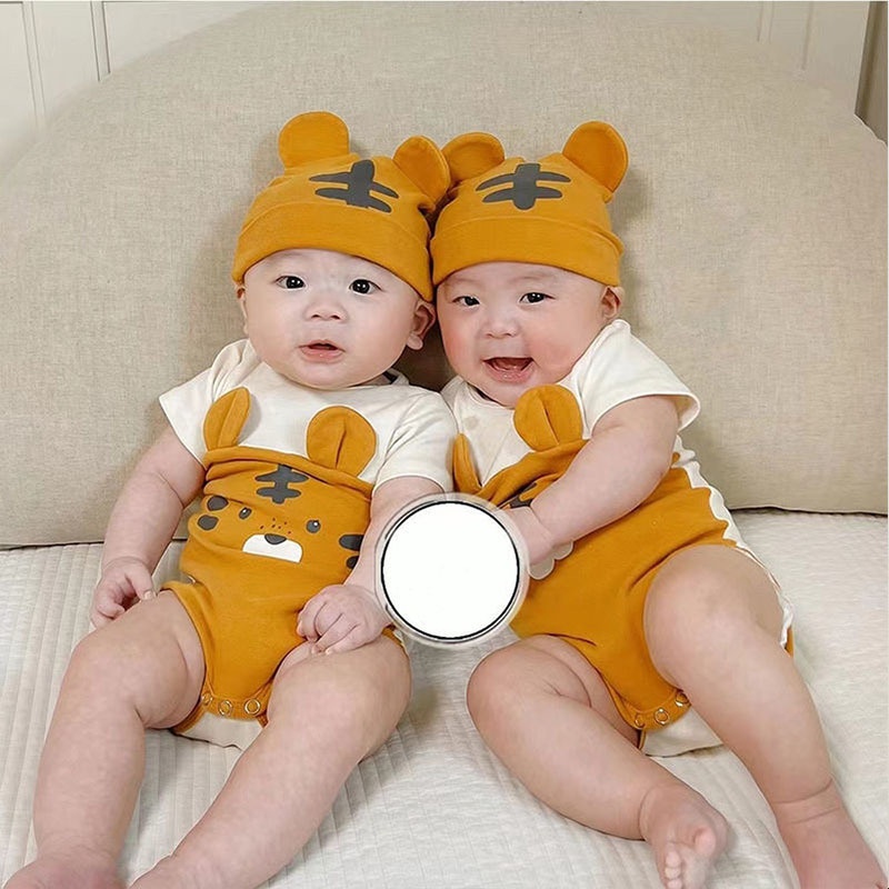 Bộ Áo Liền Quần In Hình Hổ Kèm Mũ Phong Cách Hàn Quốc Thời Trang Cho Bé Sơ Sinh