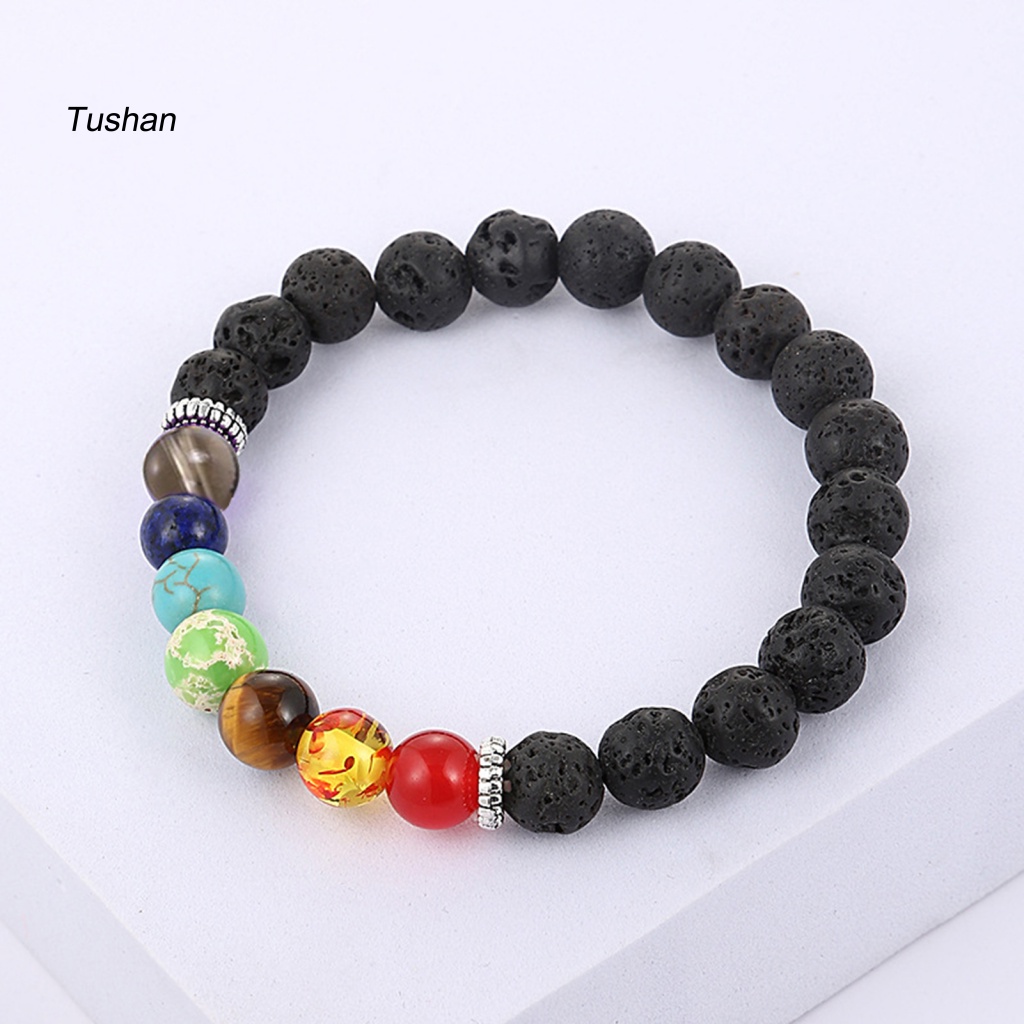 [Ts] Vòng Tay Chuỗi Hạt Đá Núi Lửa Nhiều Màu Sắc Co Giãn Trang Trí Giảm Căng Thẳng Dễ Phối Đồ Làm Quà Tặng