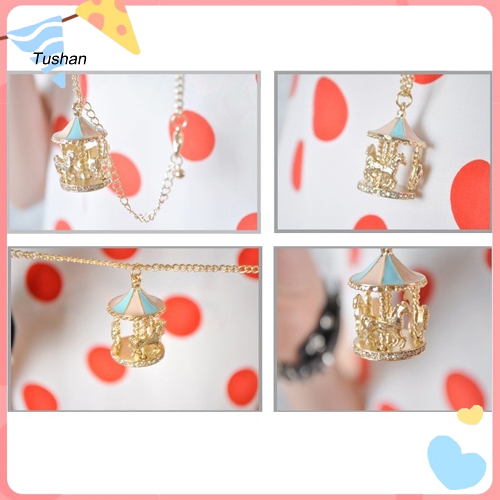 [Ts] Vòng cổ Mặt Vòng Xoay Ngựa Gỗ Tráng Men Quà Tặng Cho Nữ