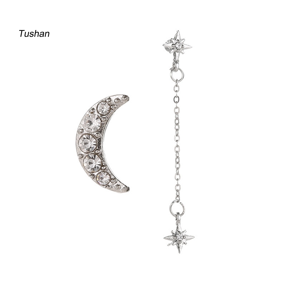 Set 2 Khuyên Tai Hình Trăng Sao Đính Đá Thời Trang Cho Nữ