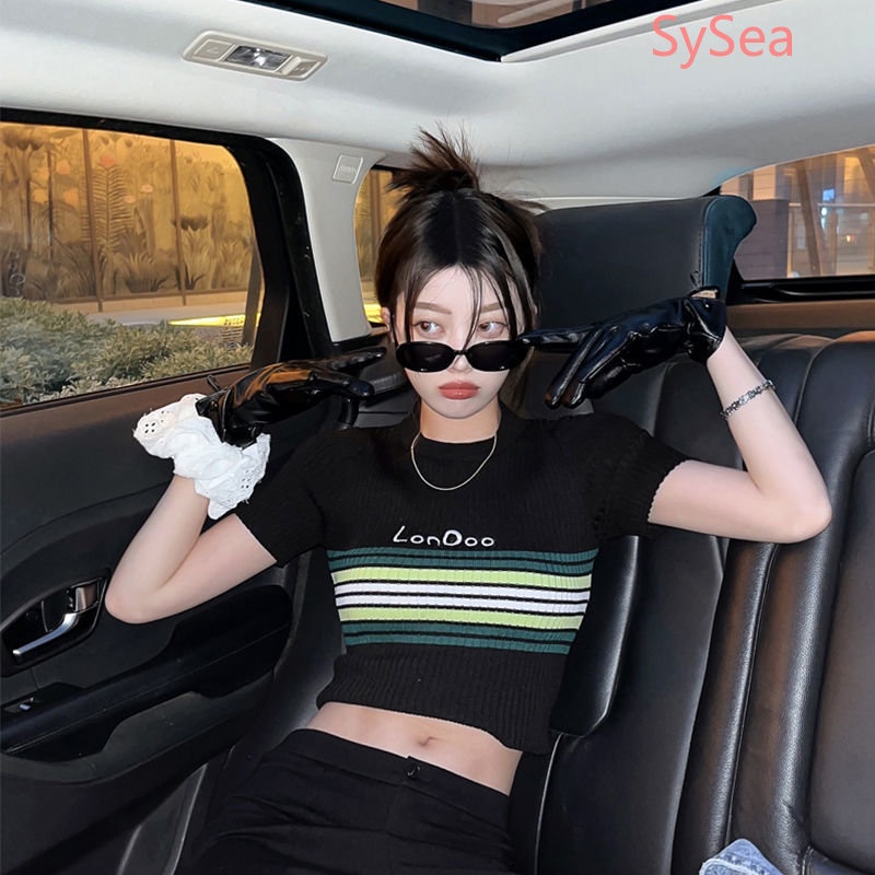 Áo Dệt Kim Dáng Ôm Họa Tiết Kẻ Sọc Phong Cách Retro Mỹ Thời Trang Cho Nữ