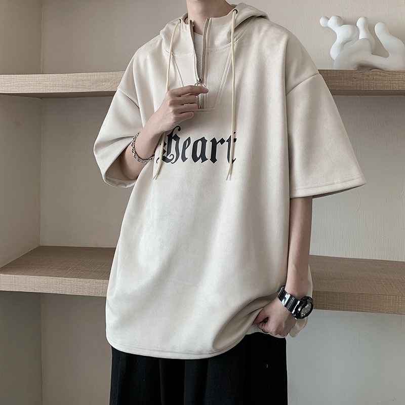 Áo Hoodie Da Lộn Ngắn Tay Phong Cách Đường Phố Mỹ Thời Trang Cho Nam