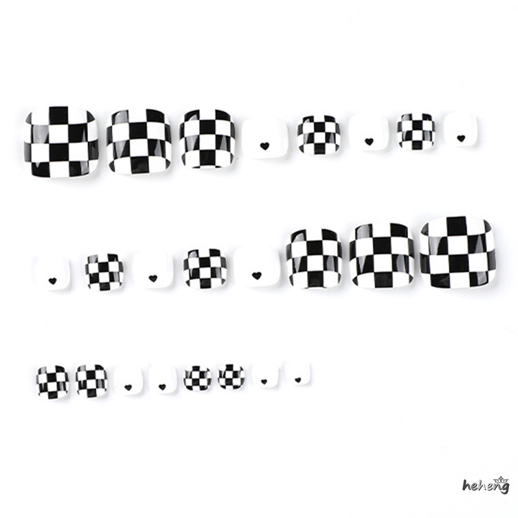 Móng Chân Giả Màu Trắng / Đen Tự Nhiên Họa Tiết Trái Tim Trang Trí Cho Nữ