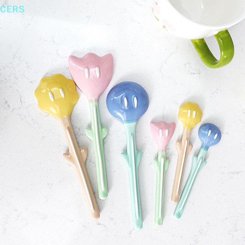 1 Muỗng Cà Phê Bằng Sứ Hình Hoa Tulip 3D RS