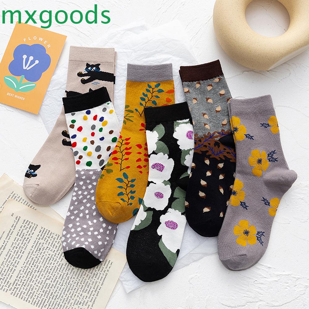 Vớ Cotton Chấm Bi Họa Tiết Hoa Retro Đường Phố Dễ Thương Thời Trang Thu Đông Cho Bé Gái
