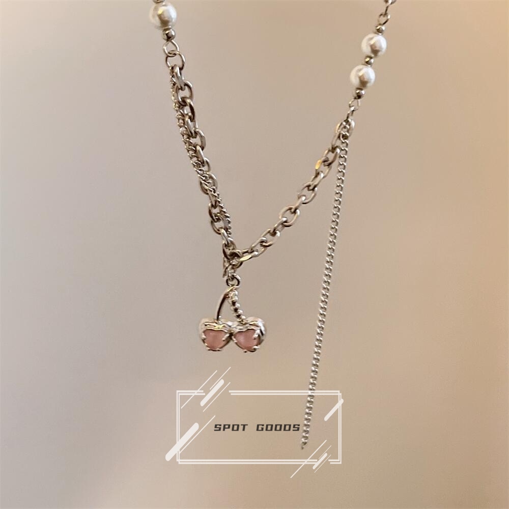 Bộ Vòng cổ + Bông Tai Đính Hạt Ngọc Trai Hình Trái Cherry