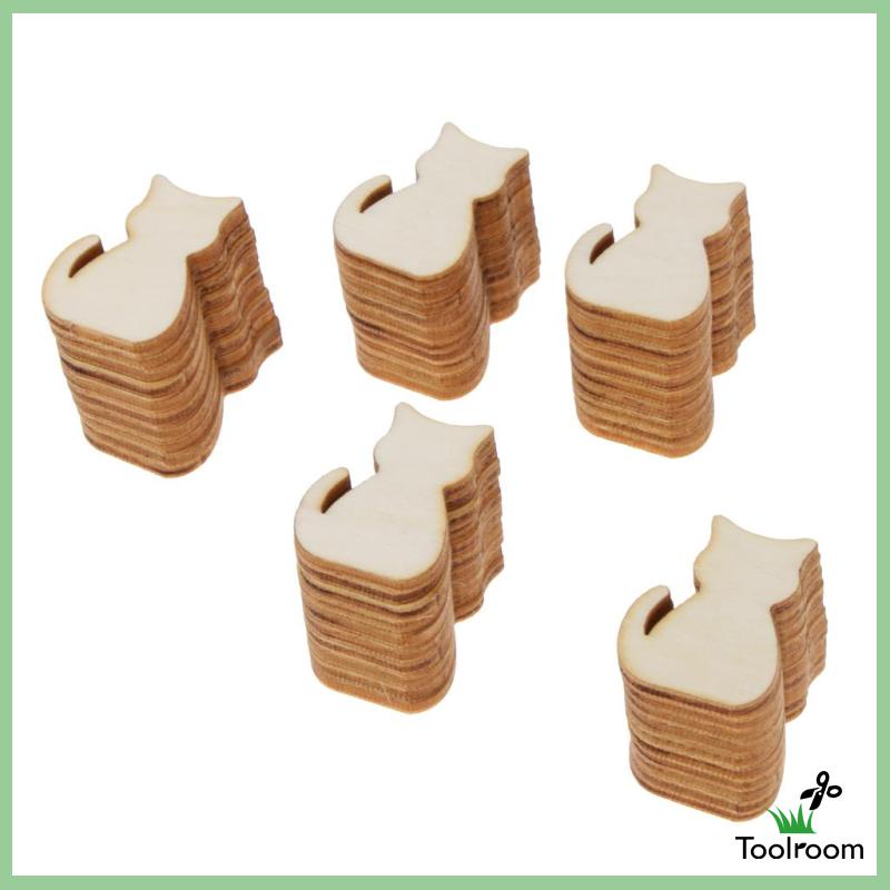 Bộ 50 Miếng Gỗ Trơn Dùng Trang Trí Đồ Thủ Công Hình Mèo