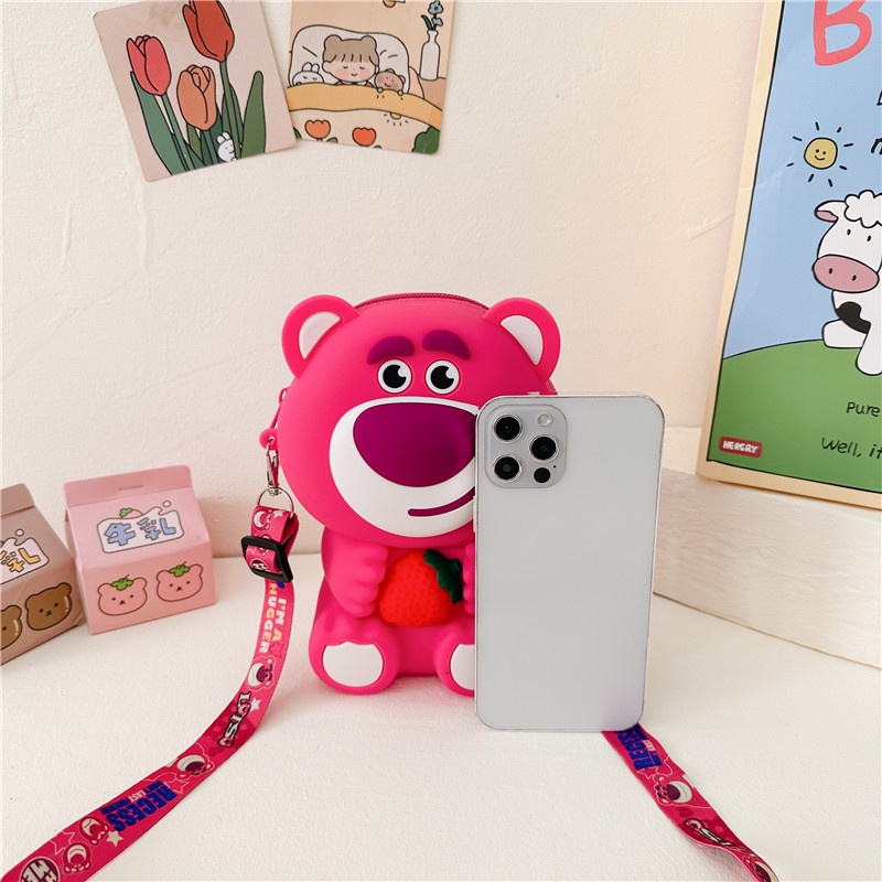 Túi Đựng Điện Thoại / Tiền Xu / Điện Thoại Bằng Silicon Hình Gấu / Dâu Tây Dễ Thương Cho Bé