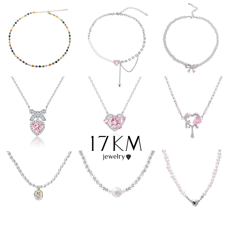 Vòng cổ 17KM Y2K mạ vàng hồng mặt đính đá zircon thời trang