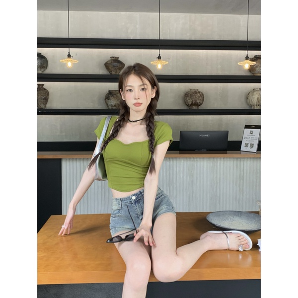Áo thun croptop ZWQFP hở lưng cột dây ôm dáng phong cách gợi cảm thời trang dành cho nữ