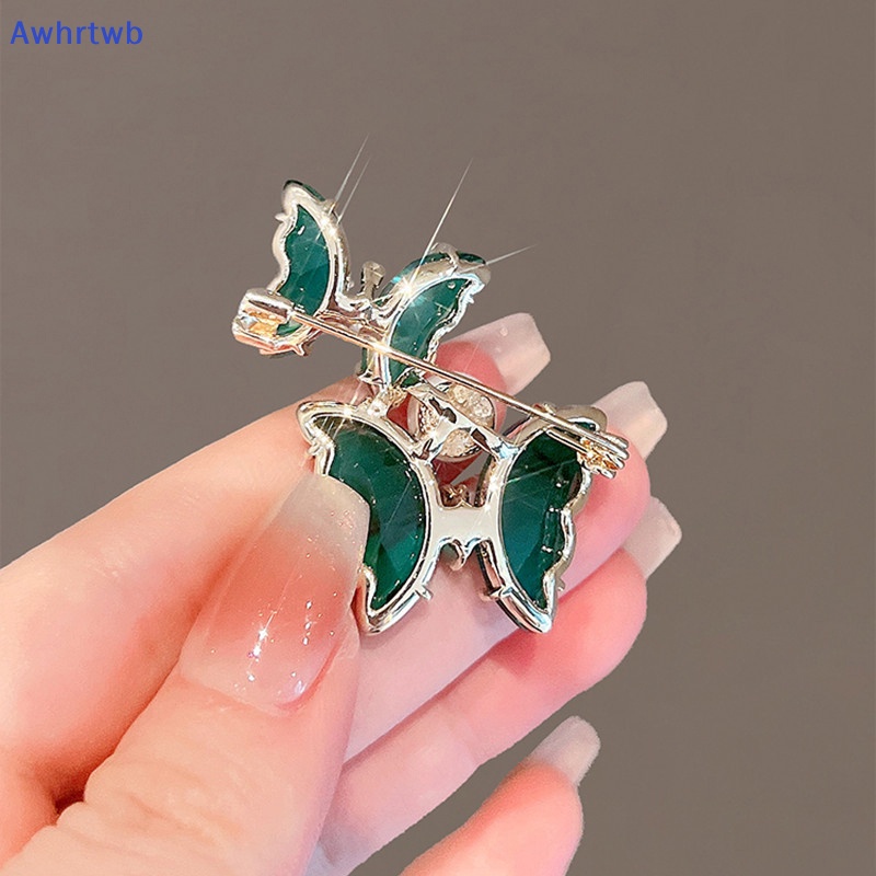 Trâm Cài Áo Hình Bướm Đính Pha Lê Xanh Lá Thời Trang Dành Cho Nữ Mới