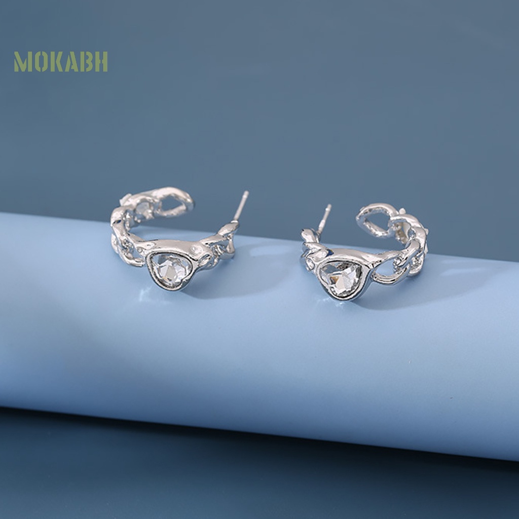 1 Đôi Bông Tai Hình Trái Tim Đính Đá Thời Trang Dành Cho Nữ