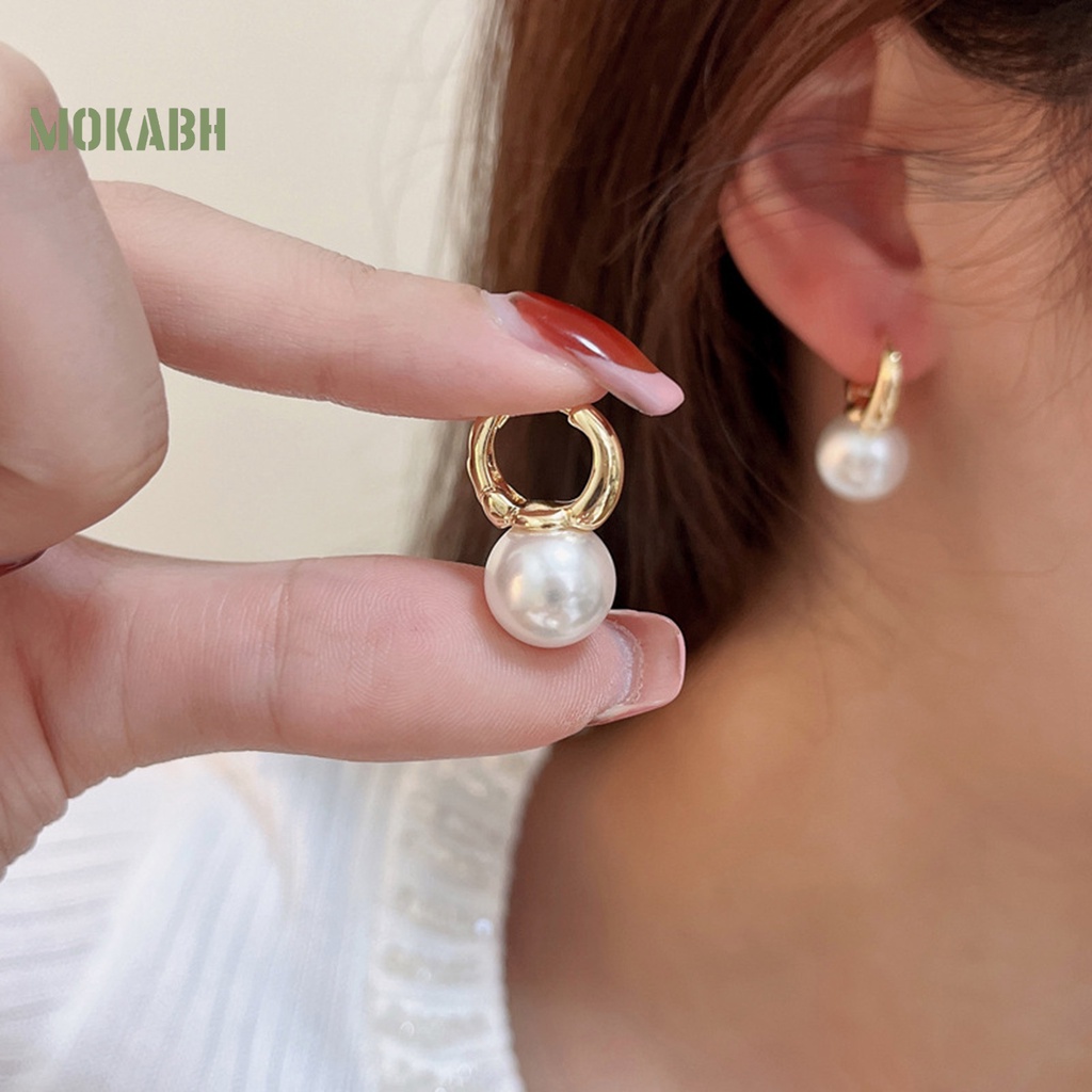 1 Đôi Bông Tai Hình Học Đính Ngọc Trai Giả Phong Cách Hong Kong Thời Trang Dành Cho Nữ