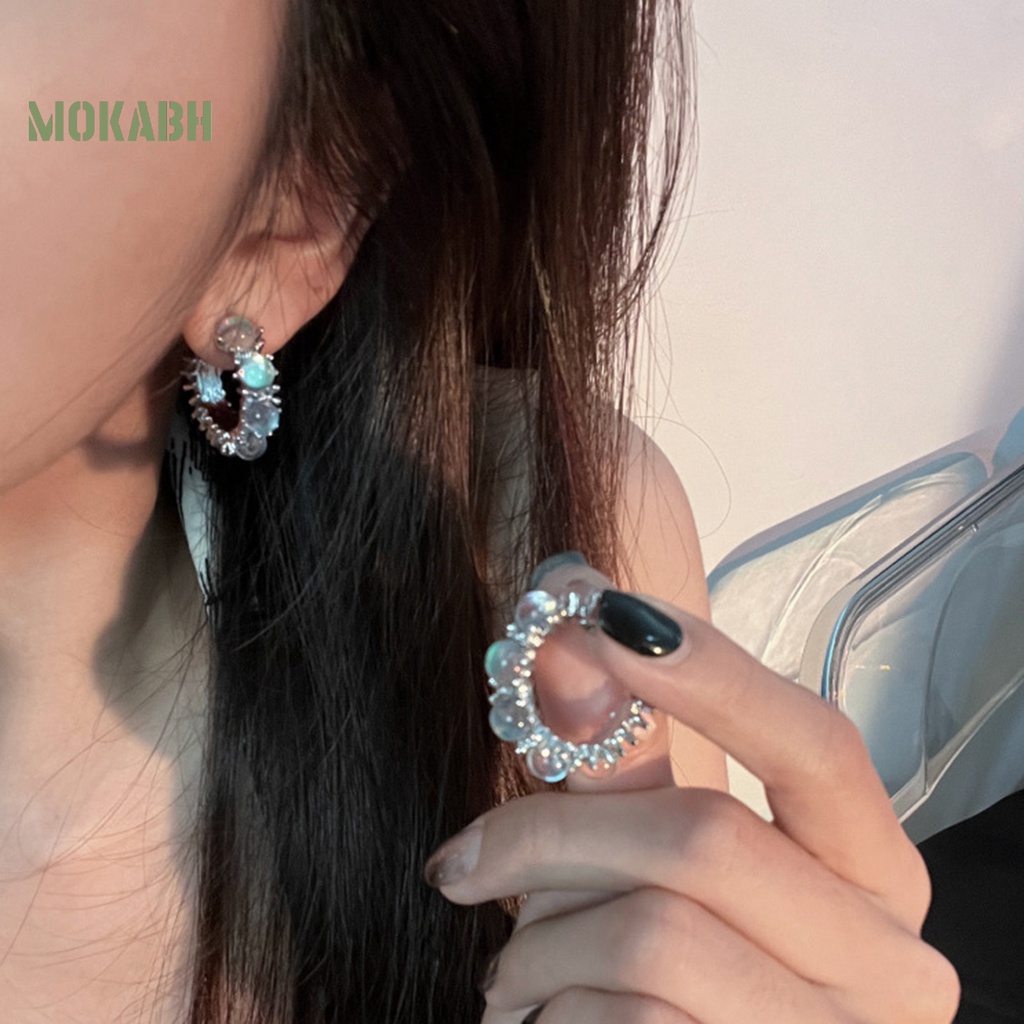 1 Đôi Bông Tai Đính Đá Mặt Trăng Thời Trang Dành Cho Nữ