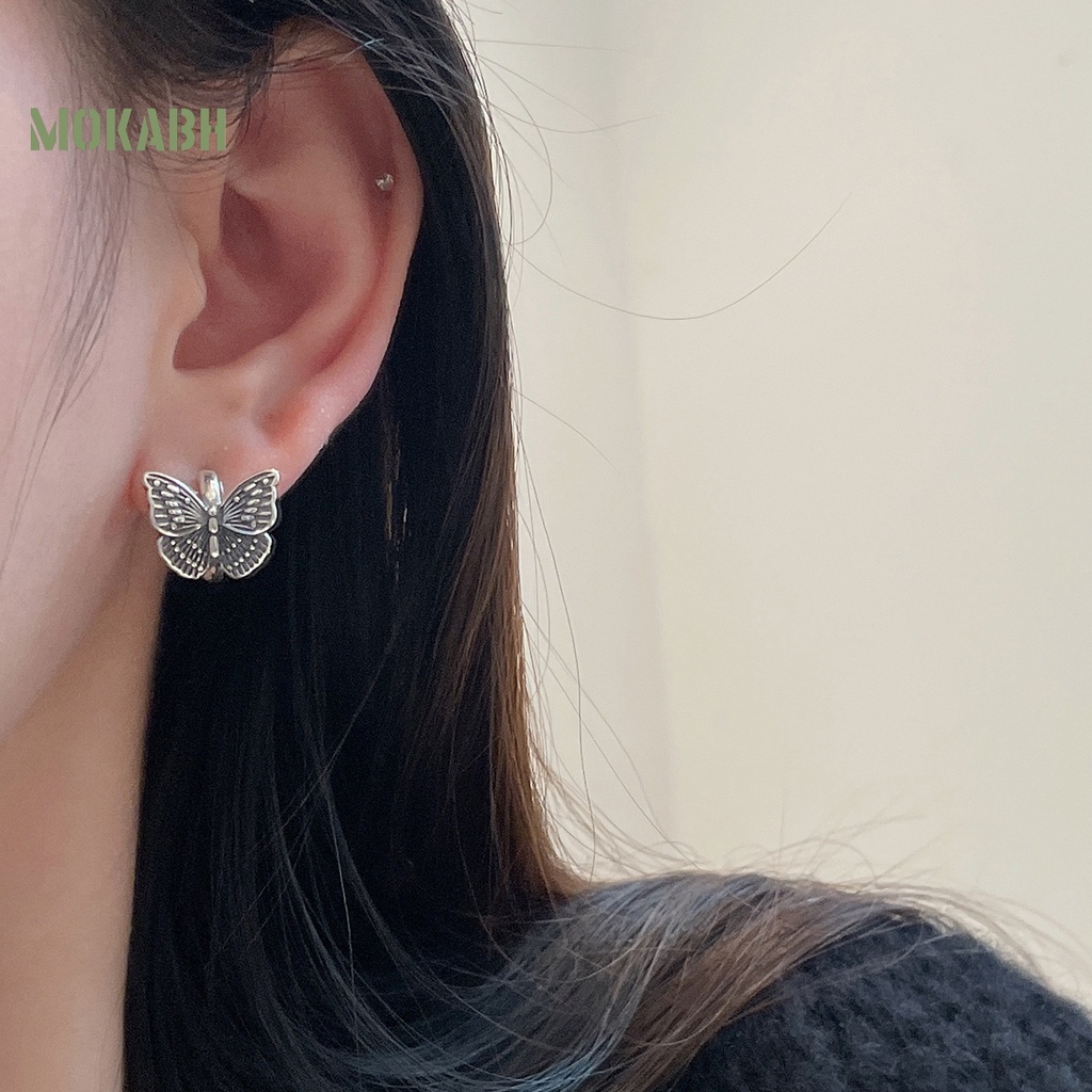 1 Đôi Bông Tai Hình Học Bướm 3D Mạ Điện Phong Cách Hip Hop Cổ Điển Dành Cho Nữ