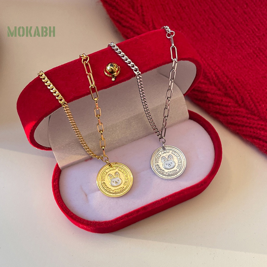 Vòng cổ Mặt Tròn Hình Thỏ May Mắn Dễ Thương Thời Trang Cho Nữ
