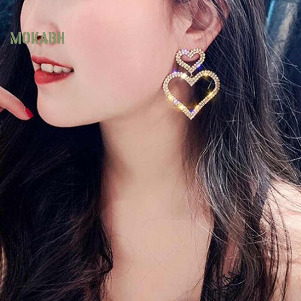 Bông Tai Hình Giọt Nước Đính Đá Hình Trái Tim Thanh Lịch Cho Nữ