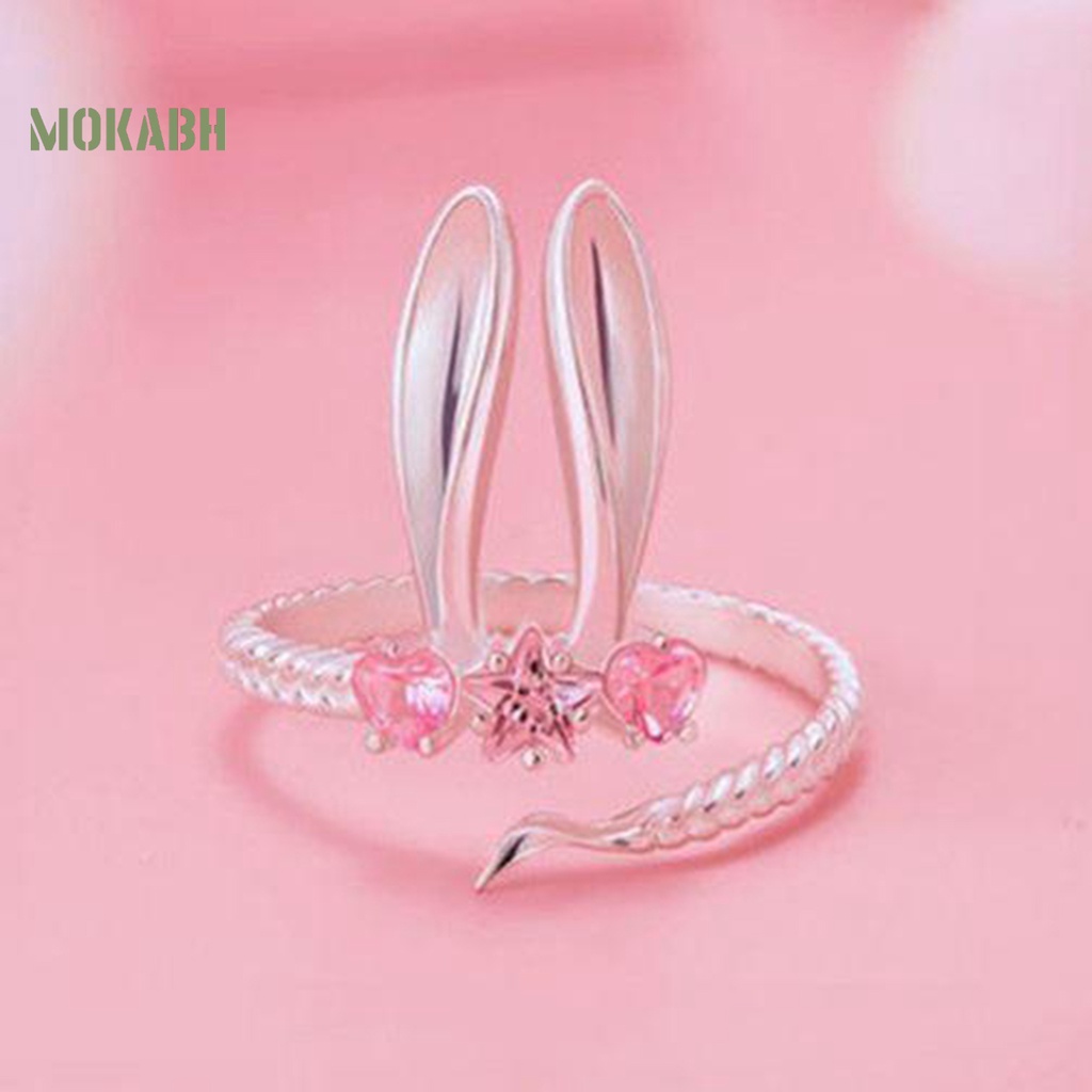 Nhẫn Hình Thỏ Hồng Đính Đá Dễ Thương Cho Nữ