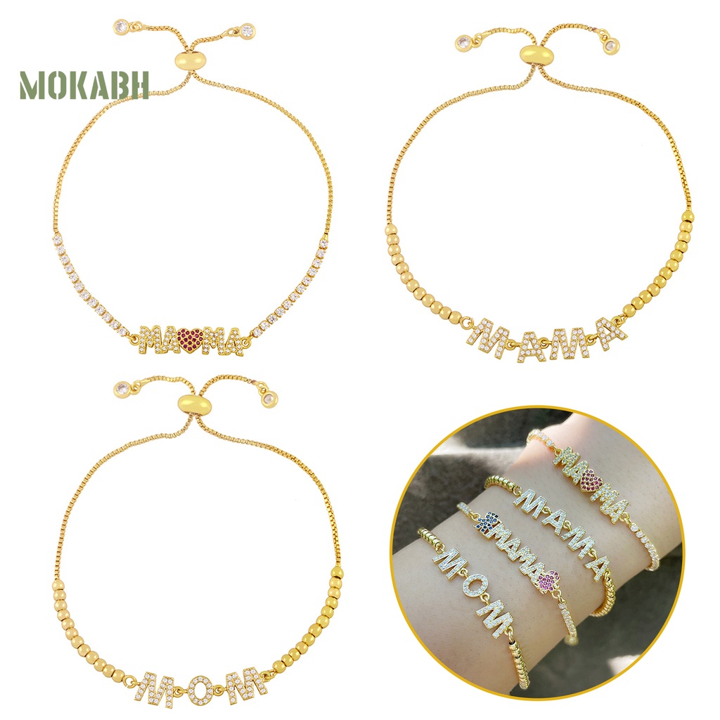 [Mới] Vòng Đeo Tay Mặt Chữ MAMA Đính Đá Zircon Có Thể Điều Chỉnh Trang Trí Cá Nhân Hóa Trang Sức Làm Việc Tốt Mặt Dây Chuyền Quà Sinh Nhật