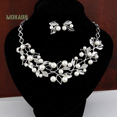 Bộ Trang Sức Gồm Dây Chuyền / Bông Tai / Vòng Cổ Đính Ngọc Trai Nhân Tạo / Bông Tai Thời Trang Cho Cô Dâu